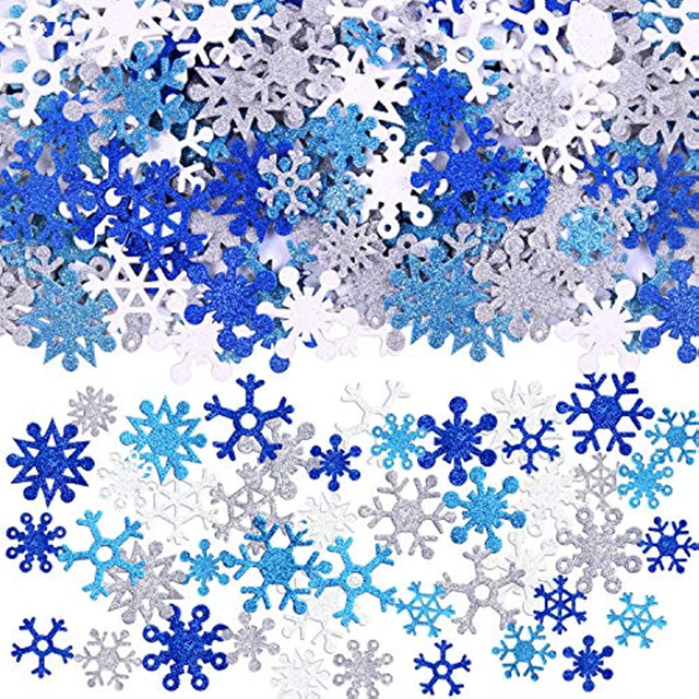 50 Pieces Glitter Snowflakes Foam Stickers Self-Adhesive Winter Snowflake  Stickers for Christmas Party and DIY